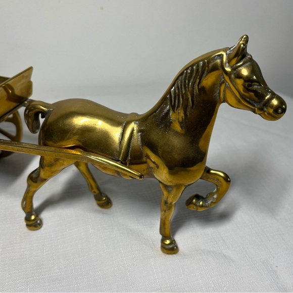 Vintage Decorative Solid Brass Horse & Cart - Working Wheels Figurine Antique - Picture 2 of 9